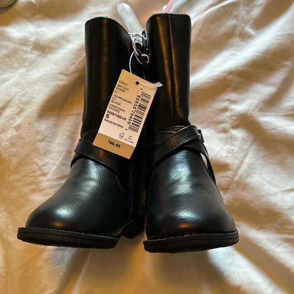 Children’s Place NWT Girls tall black faux leather boots Size 5 - Picture 1 of 11